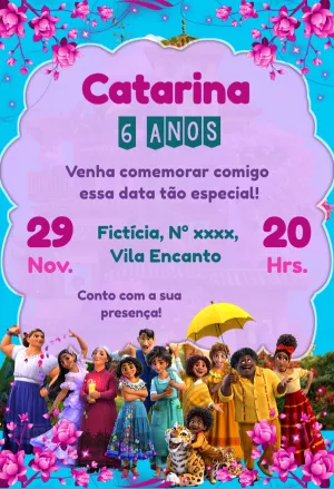 Convite Aniversário Encanto com Personagens para Editar Online