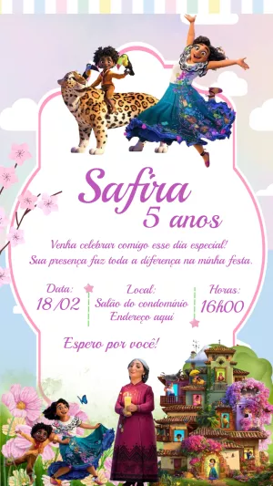 Convite de Aniversário Encanto com Personagens para Editar