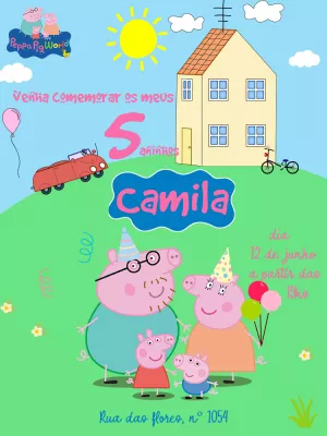 Convite de Aniversário Peppa Pig com a Família para Editar