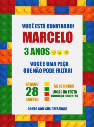 Convite de Aniversário Lego com Blocos para Editar Online