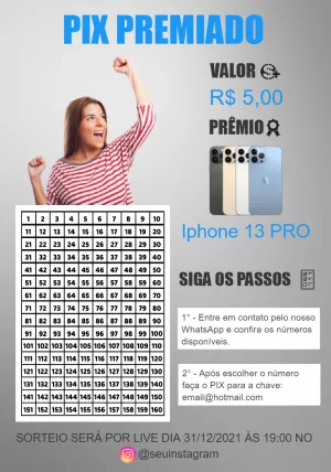 Arte Rifa Pix Premiado com Tabela de Números para Editar Online