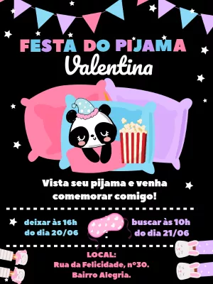 Convite Festa do Pijama com Panda para Editar Online