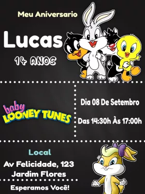 Convite de Aniversário Baby Looney Tunes para Editar Online