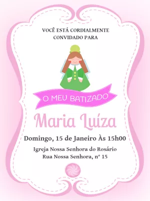 Convite de Batizado Menina Rosa para Editar Online
