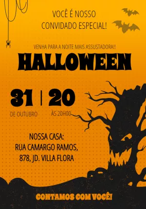 Convite de Halloween Assustador com Árvore para Editar Online
