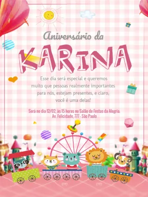 Convite Aniversário Parque de Diversões Rosa para Editar Online