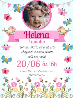 Convite Aniversário Jardim Encantado com Foto para Editar Online