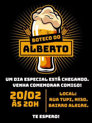 Convite Aniversário Boteco com Chopp para Editar Online