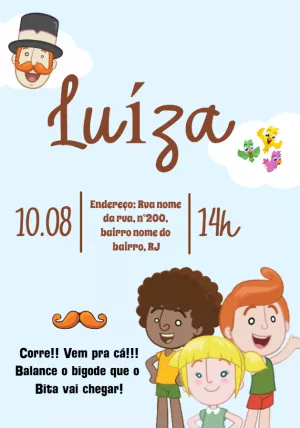 Convite de Aniversário Mundo Bita Editável com Personagens