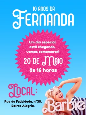Invitación de cumpleaños Barbie – Estático – Gley Leobas