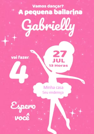 Convite Aniversário Bailarina Delicado para Editar Online