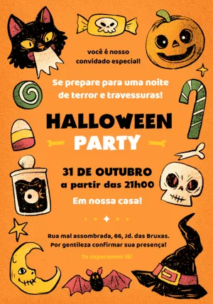Convite de Halloween com Desenhos Assustadores para Editar Online