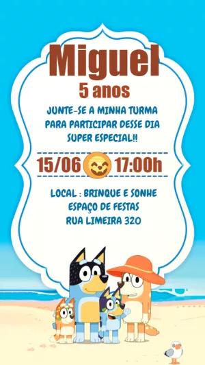 Convite de Aniversário Bluey e Bingo para Editar Online