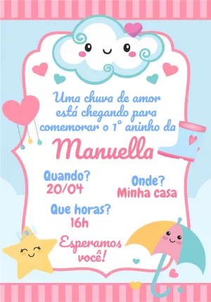 Convite de Aniversário Chuva de Amor para Editar Online