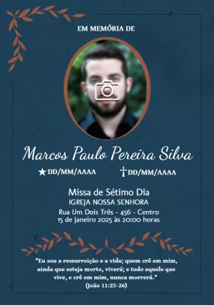Convite de Missa de Sétimo Dia com Foto para Editar Online