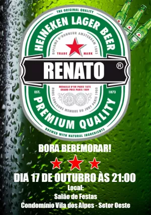 Convite de Aniversário Tema Cerveja Heineken para Editar