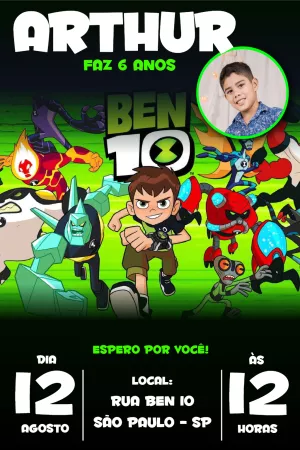 Convite de Aniversário Ben 10 com Foto para Editar Online
