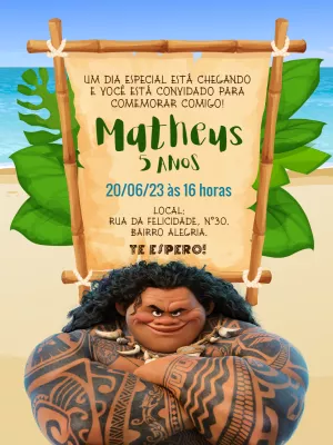 Convite Aniversário Maui Moana para Editar Online