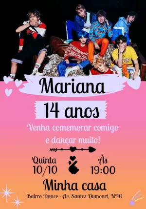 Convite de Aniversário Kpop Editável com Banda Coreana
