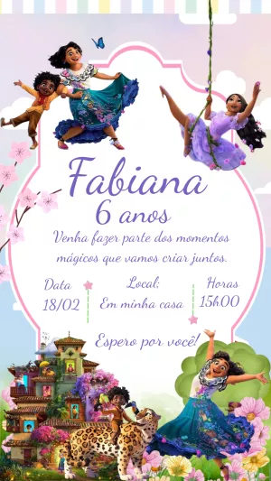 Convite de Aniversário Encanto com Personagens para Editar