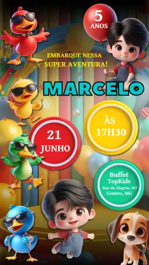 Convite de Aniversário Bento e Totó e sua Turma para Editar