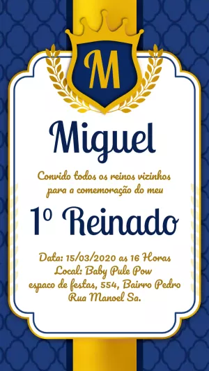 Convite Aniversário Realeza Príncipe Azul e Dourado para Editar