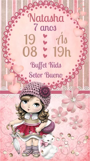 Convite Aniversário Tema Boneca Jolie para Editar Online
