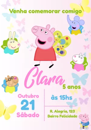 Convite Aniversário Peppa Pig Borboleta para Editar Online