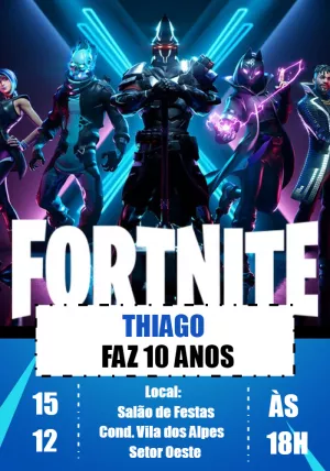 Convite de Aniversário Fortnite com Personagens para Editar