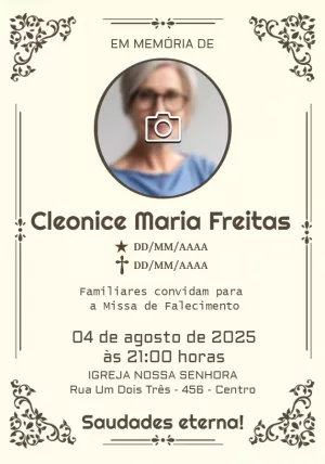 Convite Missa de Falecimento com Foto Clássico para Editar Online