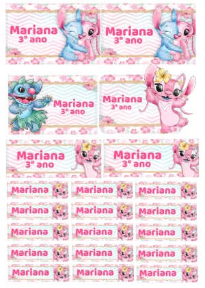 Kit de Etiquetas Escolares Stitch e Angel para Editar Online