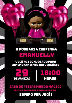 Convite Aniversário Poderosa Chefinha Negra para Editar Online
