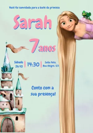 Convite de Aniversário Rapunzel para Editar Online
