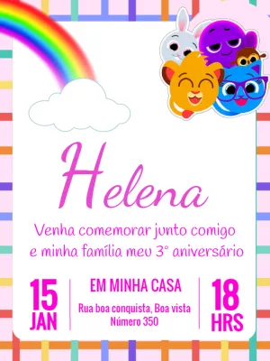 Convite de Aniversário Bolofofos com Personagens para Editar
