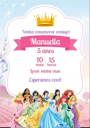 Convite Aniversário Princesas Disney para Editar Online