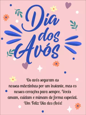Cartão Dia dos Avós com Flores e Corações para Editar