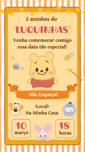 Convite de Aniversário Ursinho Pooh Baby para Editar Online