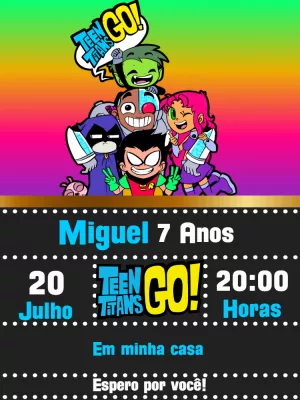Convite de Aniversário Jovens Titãs em Ação para Editar Online
