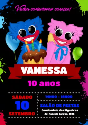 Convite de Aniversário Poppy Playtime para Editar Online