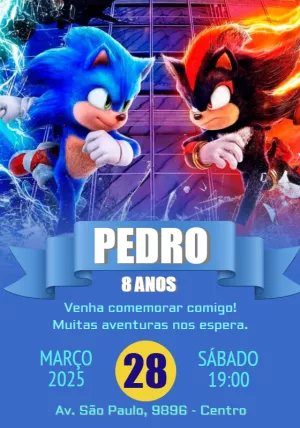 Convite de Aniversário Sonic e Shadow para Editar Online