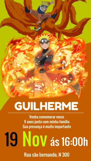Convite de Aniversário Naruto com Personagens para Editar Online