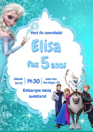 Convite Aniversário Frozen com Elsa e Anna para Editar Online
