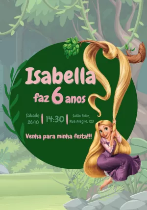 Convite de Aniversário da Rapunzel para Editar Online