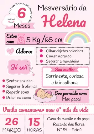 Convite Mesversário Chuva de Amor com Conquistas para Editar