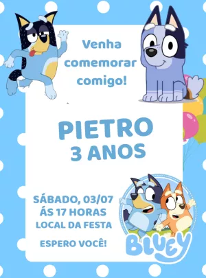 Convite Aniversário Bluey e sua Família para Editar Online