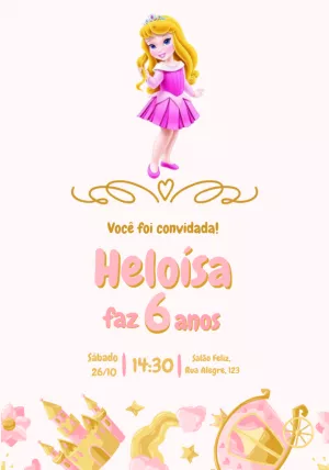 Convite de Aniversário Bela Adormecida para Editar Online