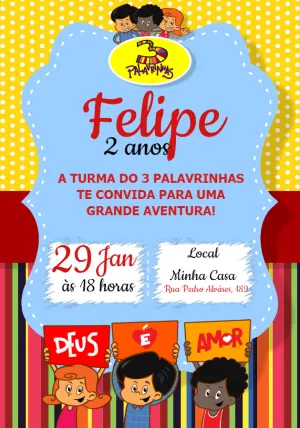 Convite de Aniversário 3 Palavrinhas para Editar Online