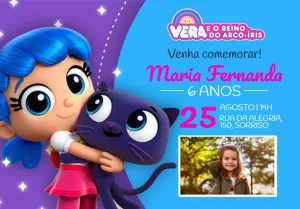 Convite Vera e o Reino do Arco-Íris com Foto para Editar