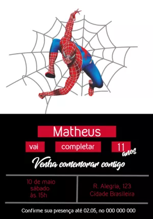 Convite de Aniversário Homem Aranha para Editar Online