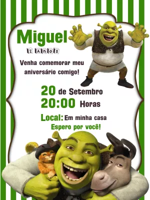 Convite de Aniversário Shrek para Editar e Imprimir